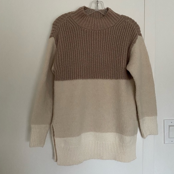 Ann Taylor Tan/Cream Color and Pattern Block Mock Neck‎ Sweater | Size XS - Picture 1 of 4